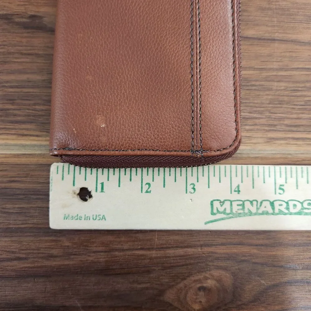 Fossil Tiegan Wallet Womens Brown Leather Zip Around Accordion Clutch Organizer